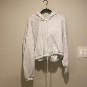 Gray Cropped Hooded Zip Up Sweatshirt